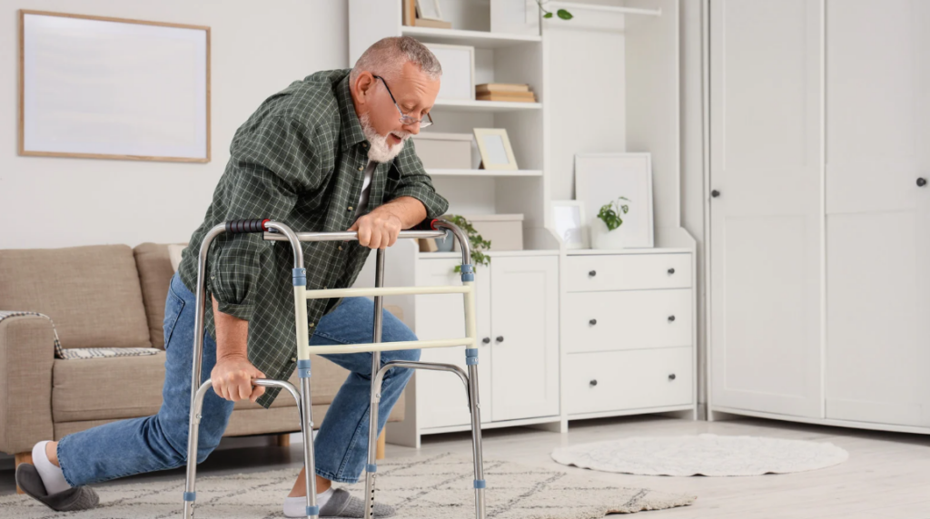 senior on a walker after experiencing a
fall